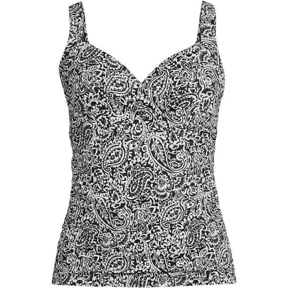 Lands End V-neck wrap plus size underwire adjustable blk white decor Paisley Var - Picture 1 of 5